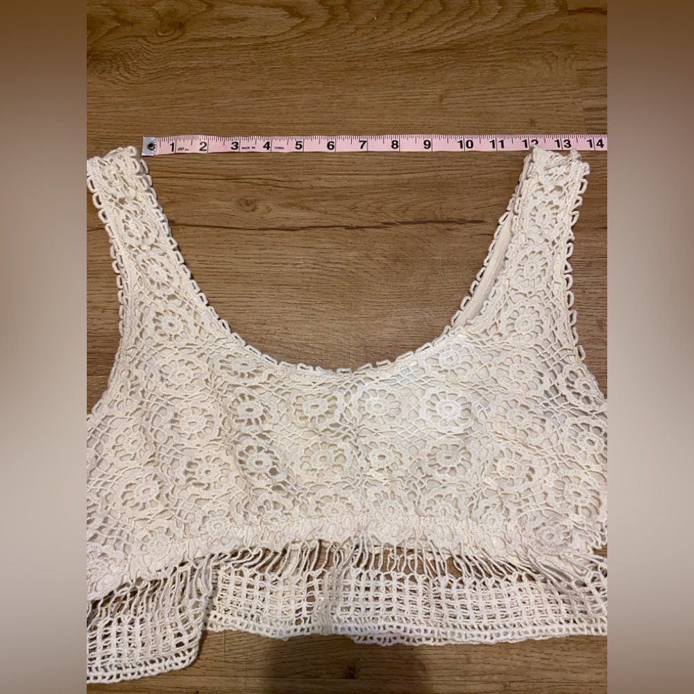 Stylish Cream Lace Crop Top - Picture 12 of 16